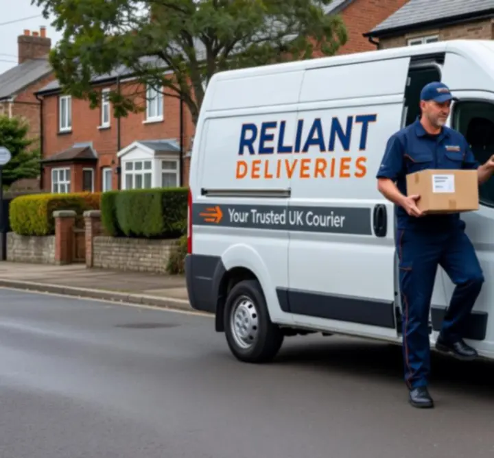 Delivery van driving through an urban UK street