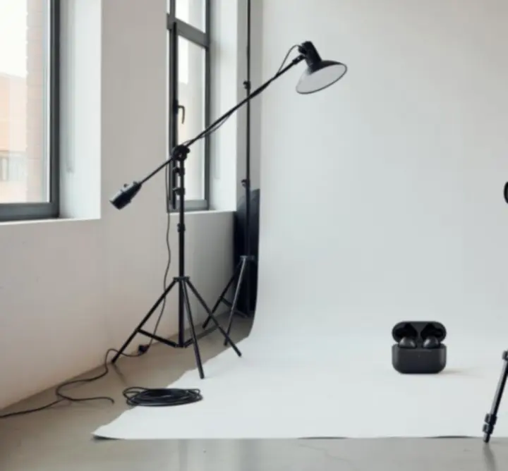 Professional product photography session with items arranged for an e-commerce shoot
