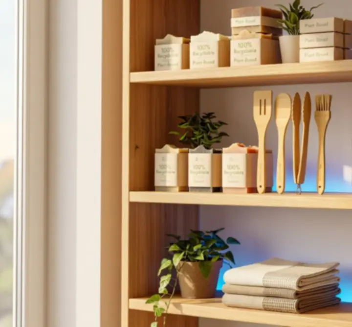 Eco-conscious products arranged in a minimal, sustainable-themed display